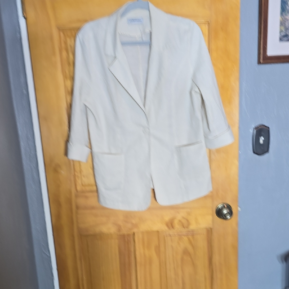 Box C Chic Cream Women's Blazer Cotton Linen Blend. Large